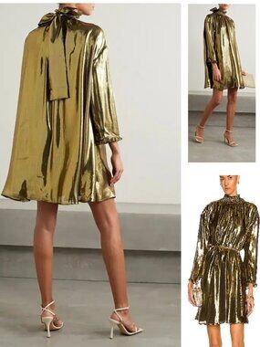 NEW $595 RHODE PRIYA METALLIC SILK BLEND TRAPEZE STYLE MINI DRESS #7 SIZE XS/S